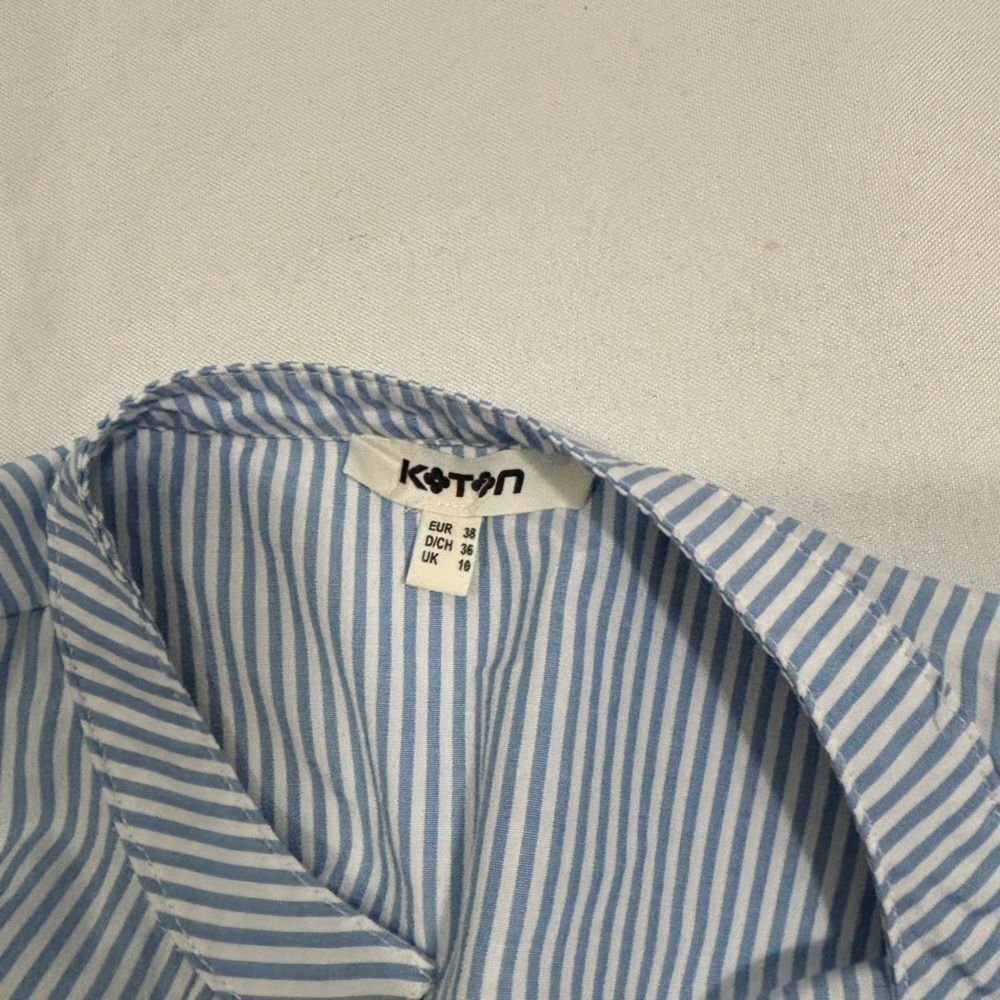 Koton Blouse Shirt Blue White Striped Flounce Sleeve Flared Bottom - Picture 6 of 10